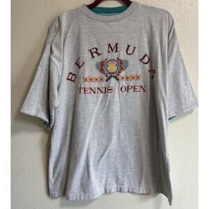 Davisons Of Bermuda Vintage Gray Tennis Open T Shirt Lined Sleeves Size XL